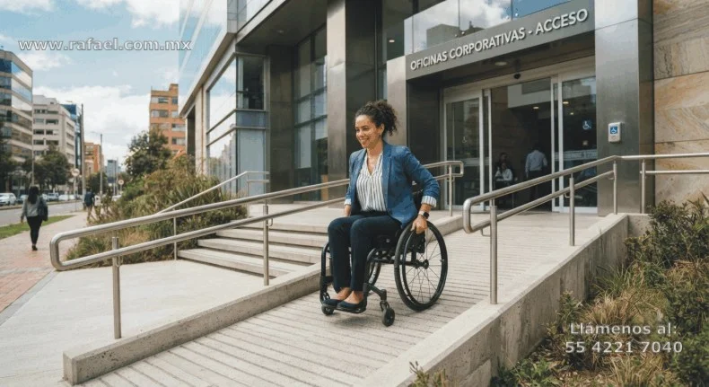 Ejemplo de la instalación de una rampa para dar acceso al personal en silla de ruedas, que labora en la empresa.