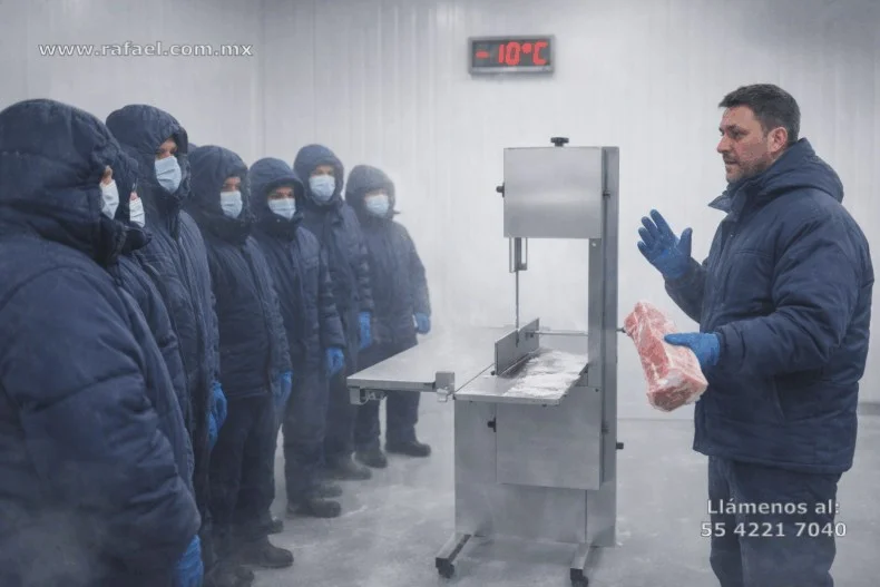 Ingeniero industrial impartiendo capacitación para trabajos a temperaturas de congelación