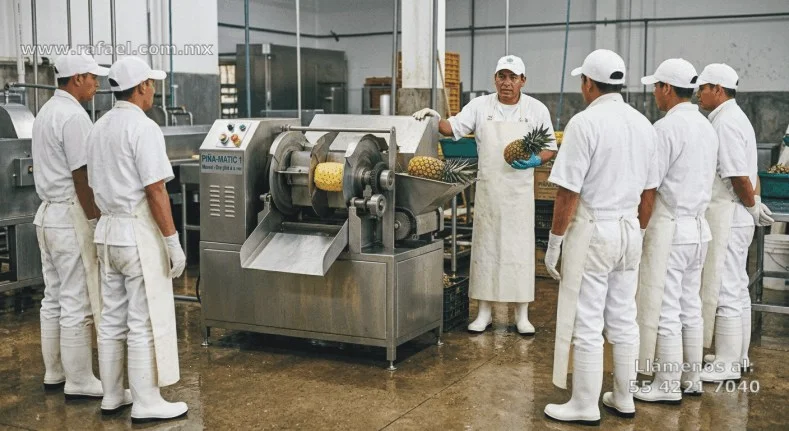 Capacitación del personal en la operación de una descorazonadora de piñas