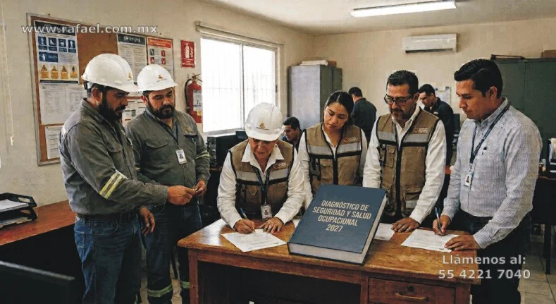Ejemplo de un documento de entrega recepción del Diagnóstico de seguridad y salud ocupacional. Mediante un Acta, que está siendo 
         firmada por los integrantes de la Comisión de Seguridad e Higiene.