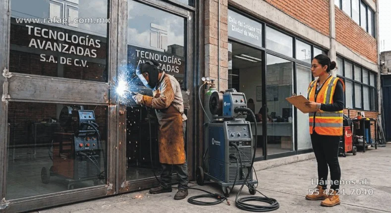Soldador siendo supervisado mientras este realiza su trabajo en la entrada de la empresa