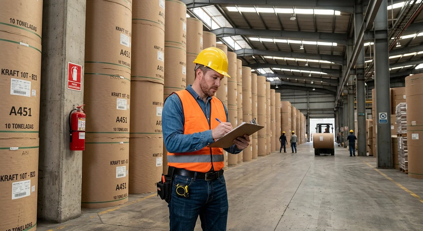 Especialista realizando el estudio de clasificación del riesgo de incendio en planta industrial