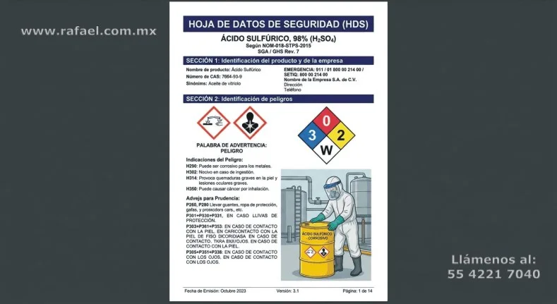 Ejemplo de una Hoja de datos de seguridad de las sustancias químicas peligrosas, desarrollada según lo dispuesto por el inciso 
         9.2 de la NOM-018-STPS-2015.