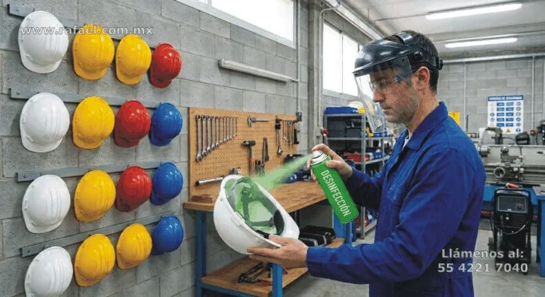 Ingeniero realizando descontaminación y limpieza del equipo de protección personal