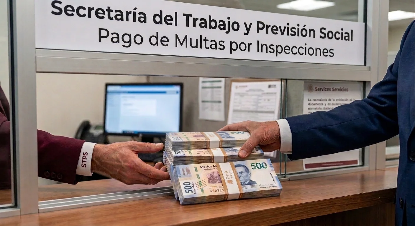 Empresario realizando pago de multas impuestas por los inspectores de Secretaría del Trabajo y Previsión Social