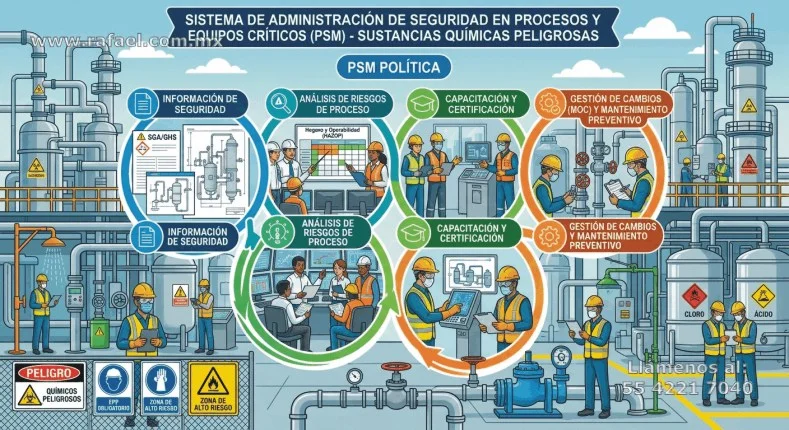 Ejemplo de una Política de seguridad y salud laboral en materia de administración de seguridad en los procesos y equipos 
         críticos, conteniendo: información de seguridad, análisis de riesgos de proceso, capacitación y certificación, gestión de cambios y 
         mantenimiento preventivo.