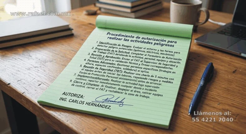 Procedimiento de autorización para realizar actividades peligrosas en el centro de trabajo, sobre un escritorio