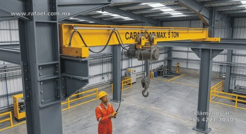 Técnico probando la instalación de una grúa de 5 toneladas