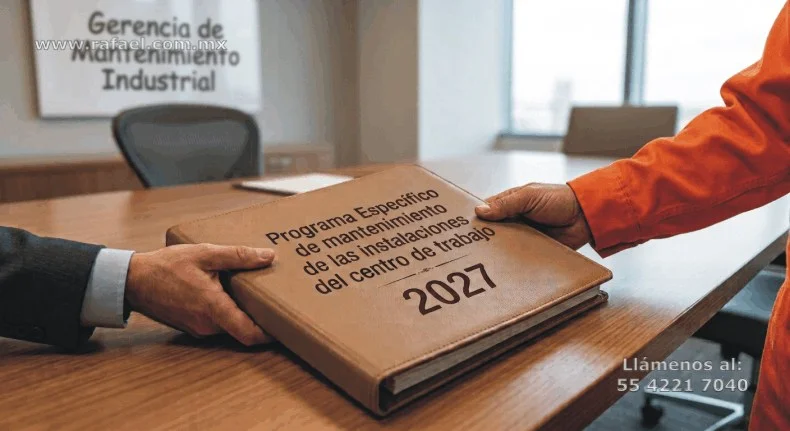 Encargado de mantenimiento entregando el Programa de mantenimiento específico al personal administrativo para autorización del 
         presupuesto 2027