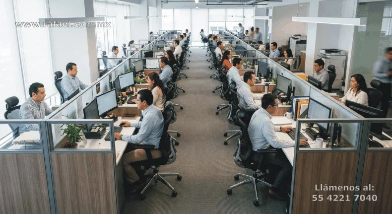 Grupo de oficinistas con sillas ergonómicas, en cantidad suficiente.